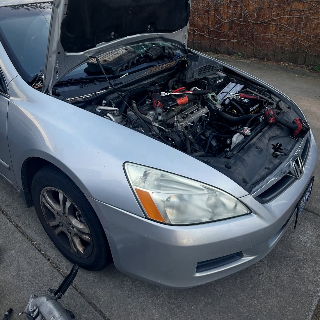 Brake caliper and rotor with the wheel removed